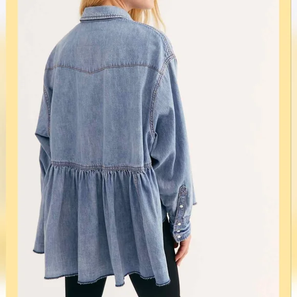 Free People Dylan Babydoll Shacket Snap Front High Low Hem Chambrey Size Sm NWT - Picture 15 of 16